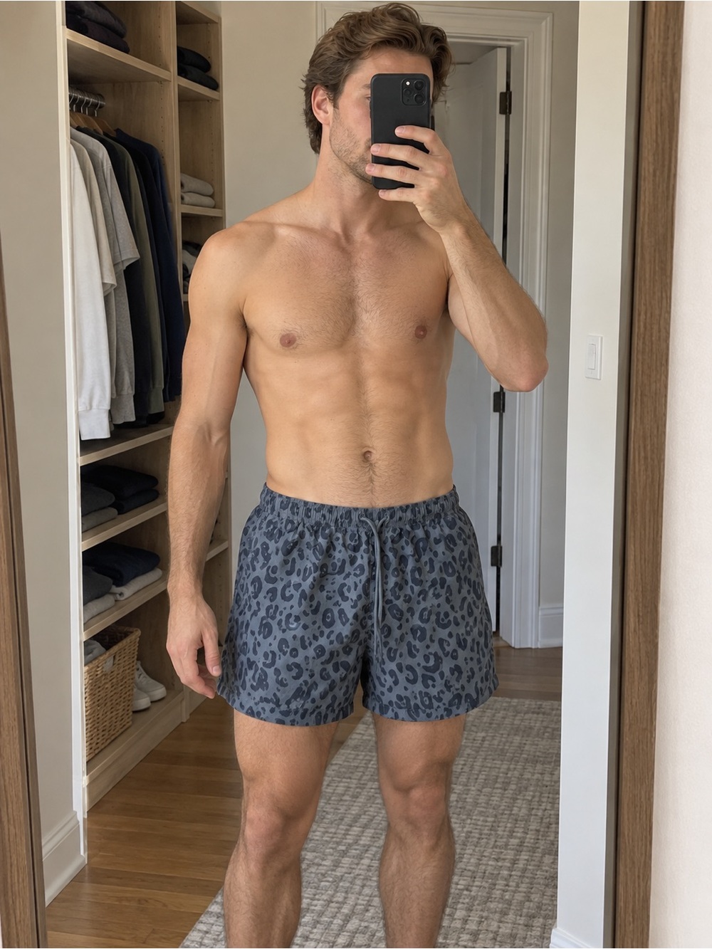 Zara Gray Leopard-Print Swim Trunks size L